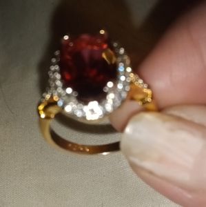 Beautiful Ring Red and Sterling Silver with cz,